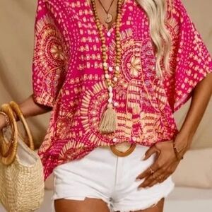 NWOT! Bohemian Pink Patterned Women's Top